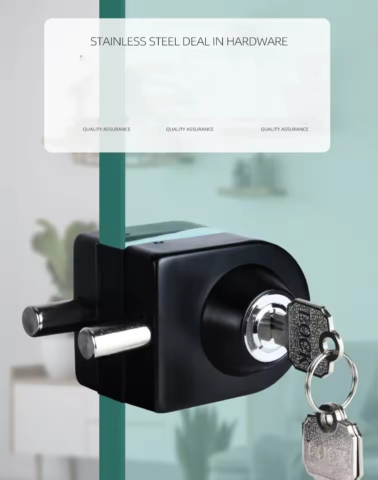 Window Lock Bar - ล็อคประตูกระจกนิรภัยแบบไร้กรอบ ล็อคประตูสำนักงานแบบไม่ต้องเจาะ ล็อคไทเทเนียมสีโรสโกลด์ ล็อคแบบ Ground Lock