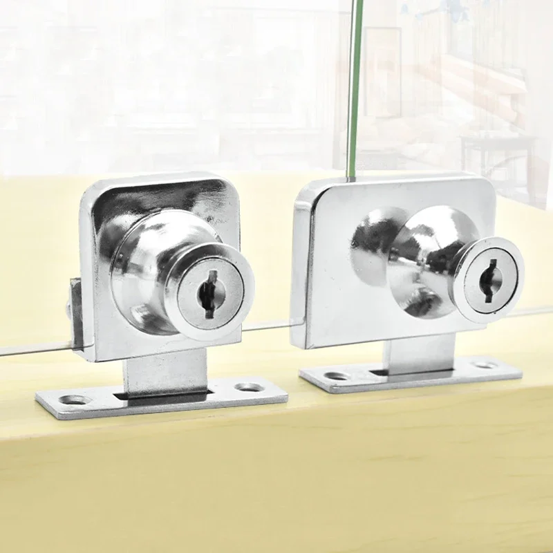 Window Lock Bar - โลหะเดี่ยวคู่แกว่งกระจกโชว์ประตูตู้ล็อคกุญแจไม่มีเจาะล็อคติดตั้งง่ายแก้ว PUSH ล็อคประตู